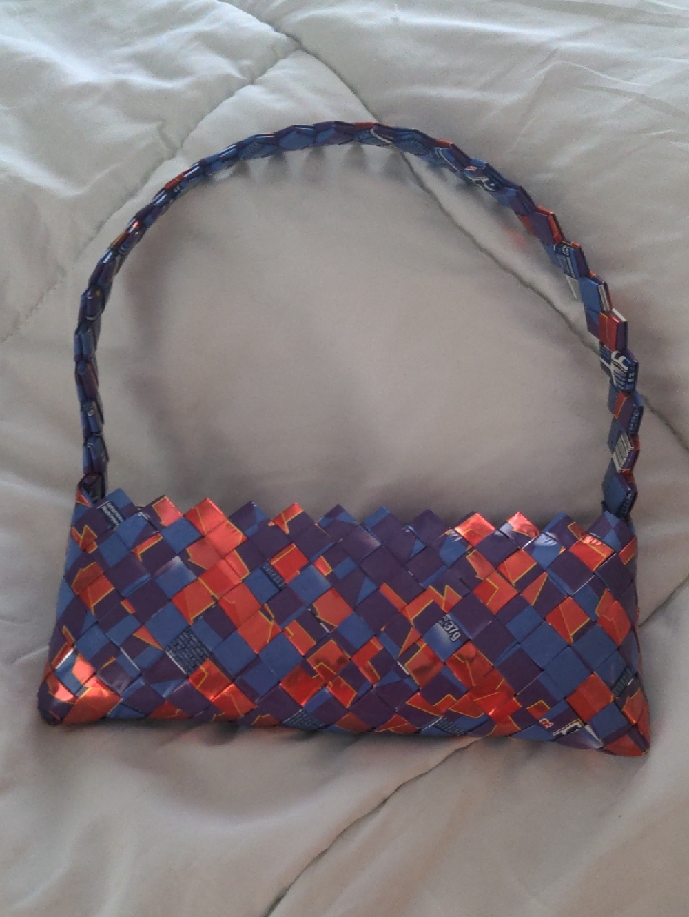 Handwoven Candy Wrapper Purse Blue & Orange Unique Shoulder Bag Made In Mexico